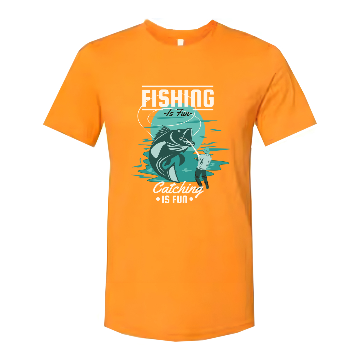 Fishing Is Fun Graphic Tee With Angler And Jumping Fish