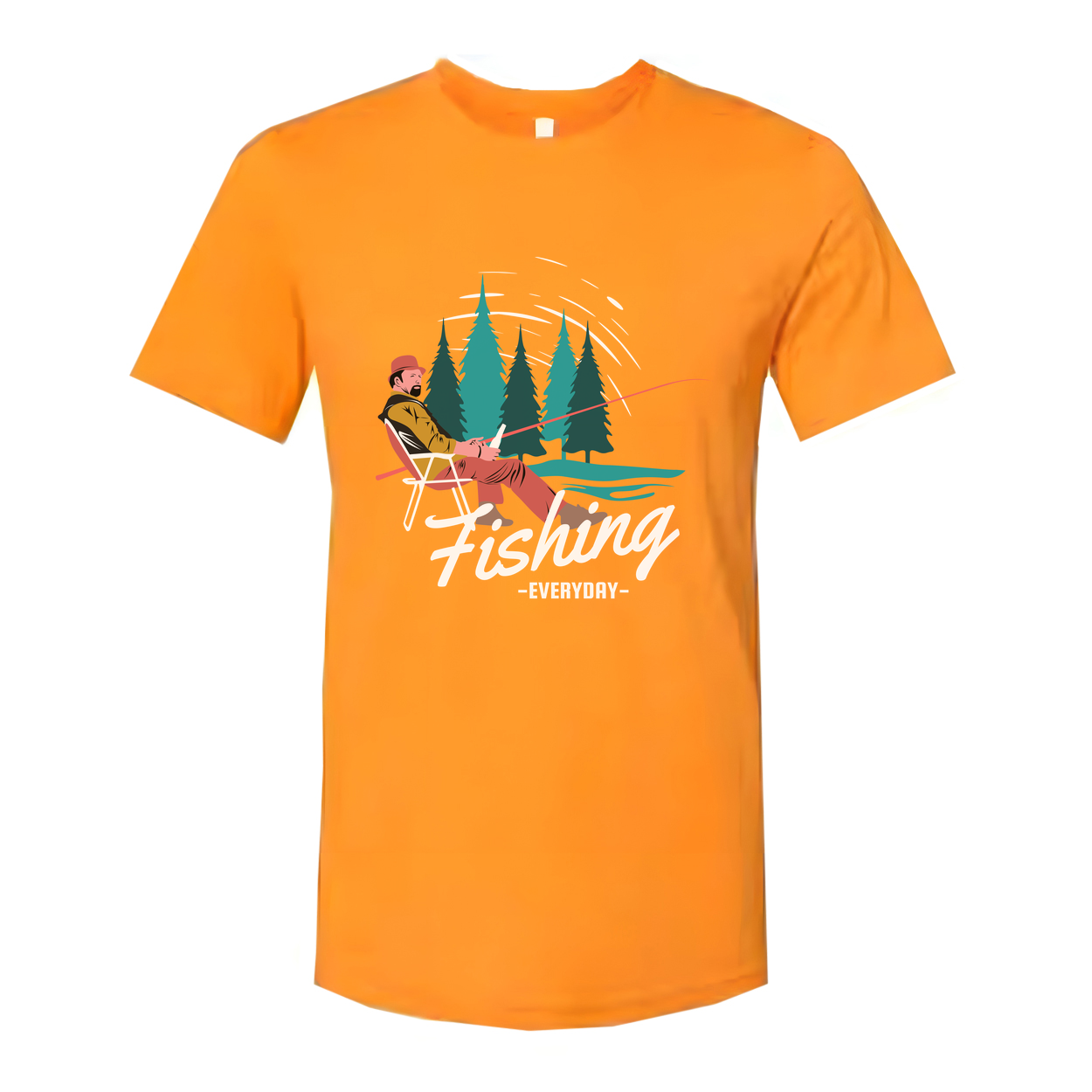 Unisex Fishing T Shirt With Forest Scene Angler Illustration By The River In Colorful Graphic