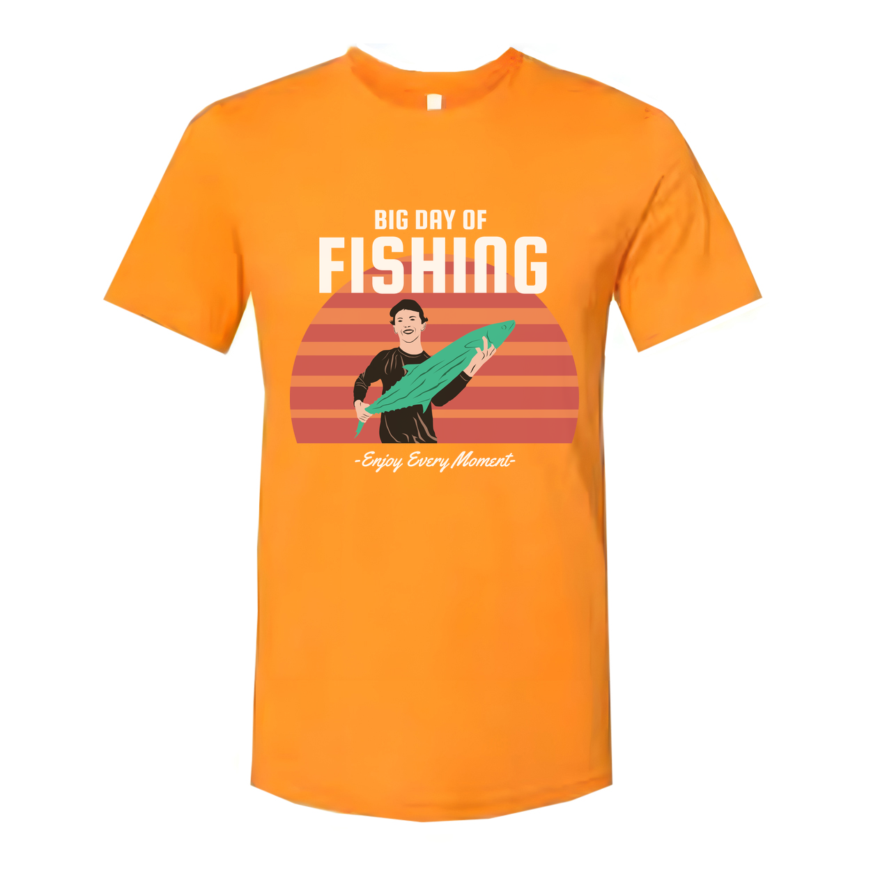 Unisex Fishing Graphic T Shirt With Sunset Horizon And Big Day Of Fishing Illustration