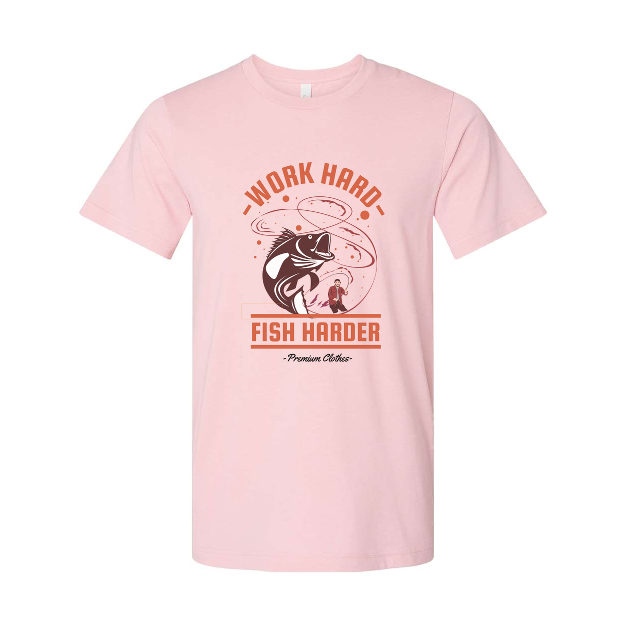 Work Hard Fish Harder Fishing Graphic Tee for Unisex Adults with Bold Orange Artwork