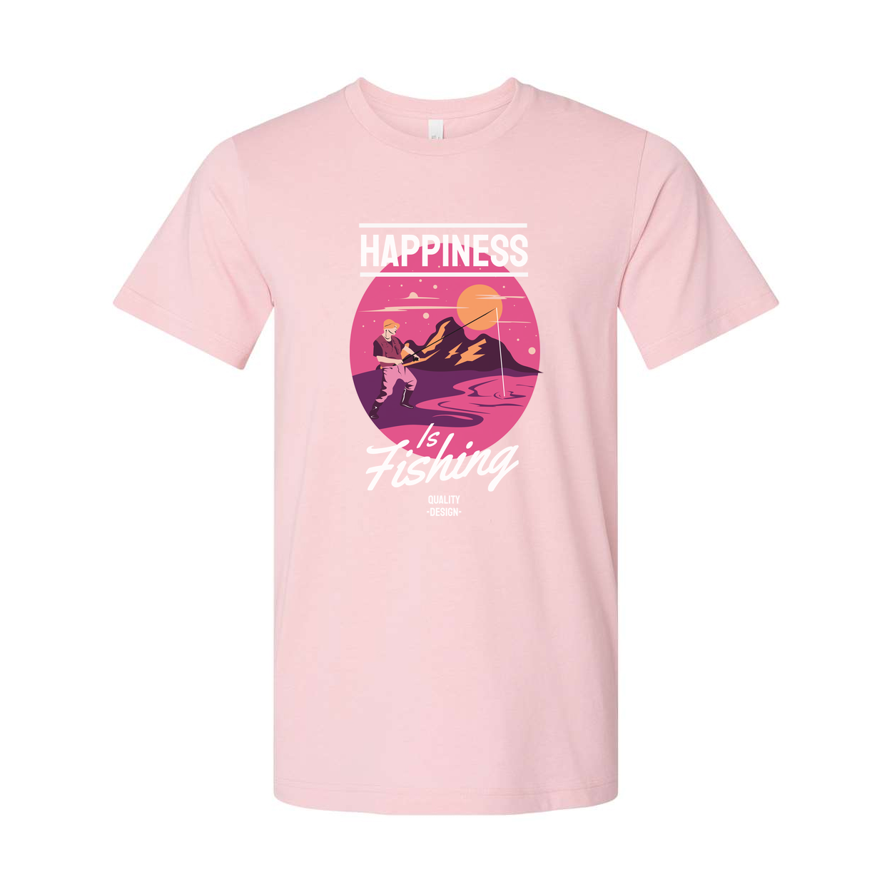 Unisex Fishing Shirt With Happiness Is Fishing Graphic Sunset Circle Design Artwork
