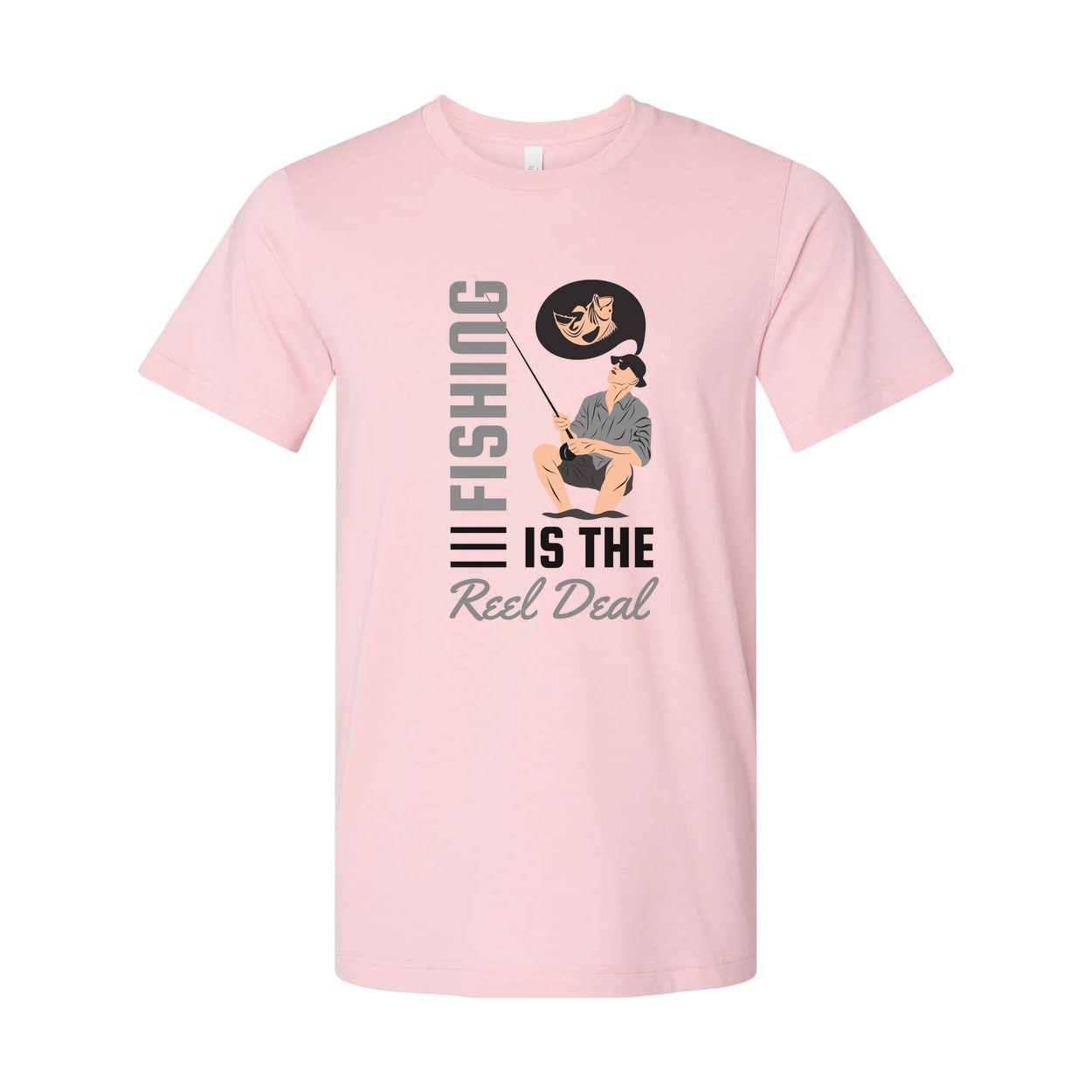 Fishing Is The Reel Deal Unisex Graphic Tee With Angler Illustration And Pun Design