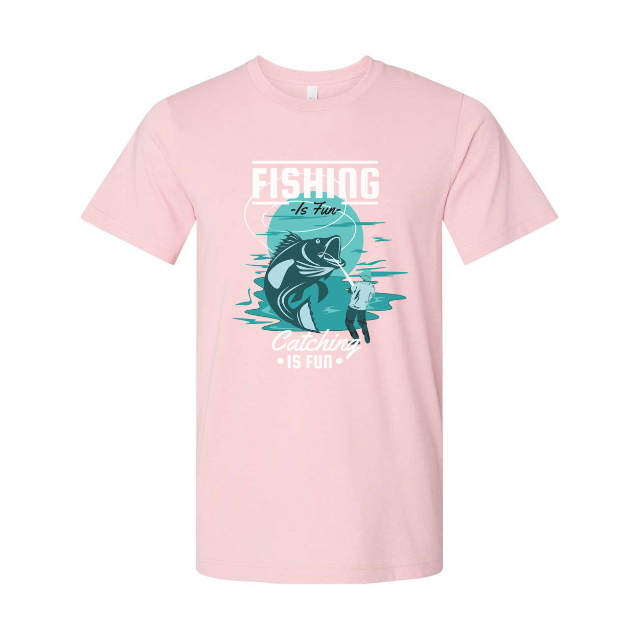 Fishing Is Fun Graphic Tee With Angler And Jumping Fish