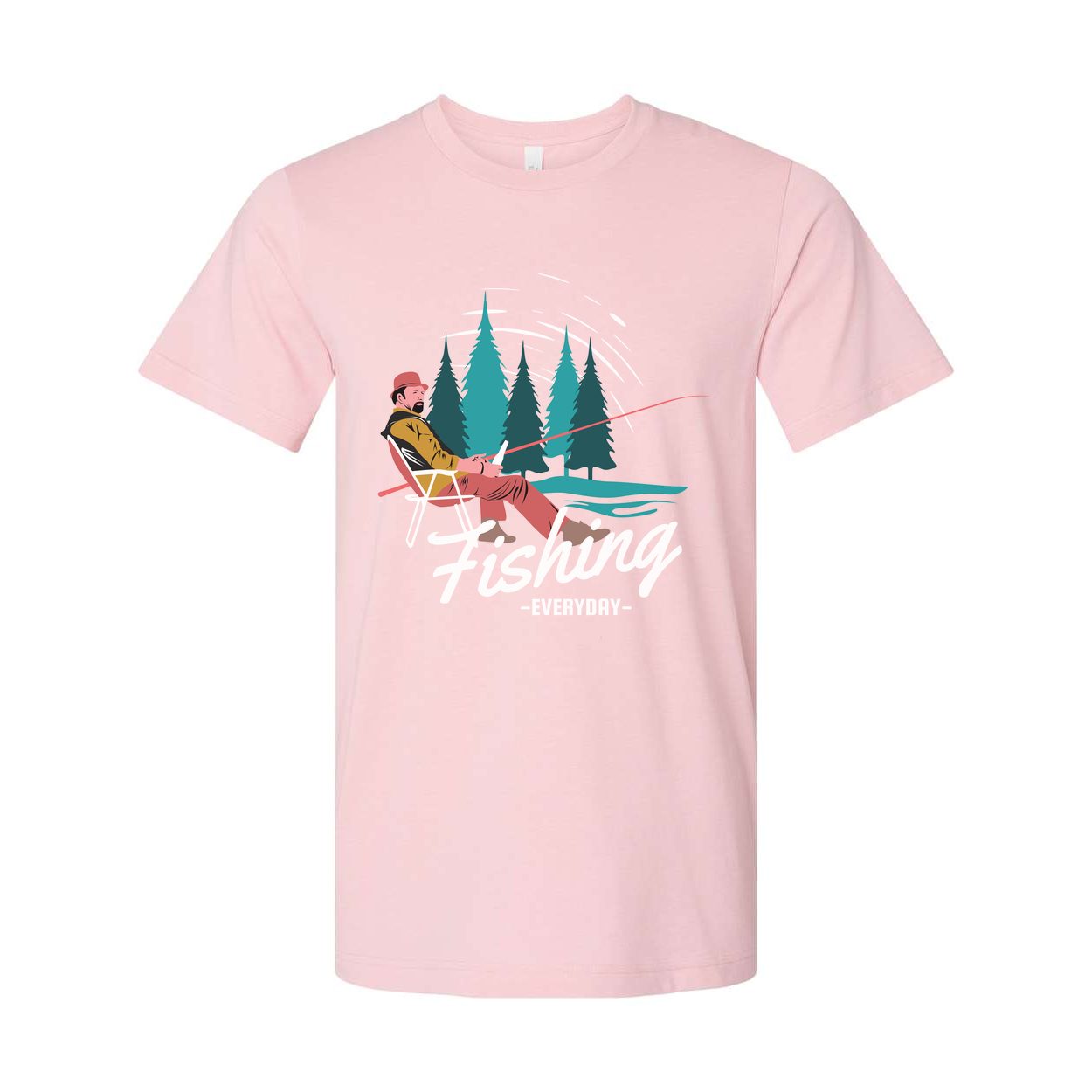 Unisex Fishing T Shirt With Forest Scene Angler Illustration By The River In Colorful Graphic