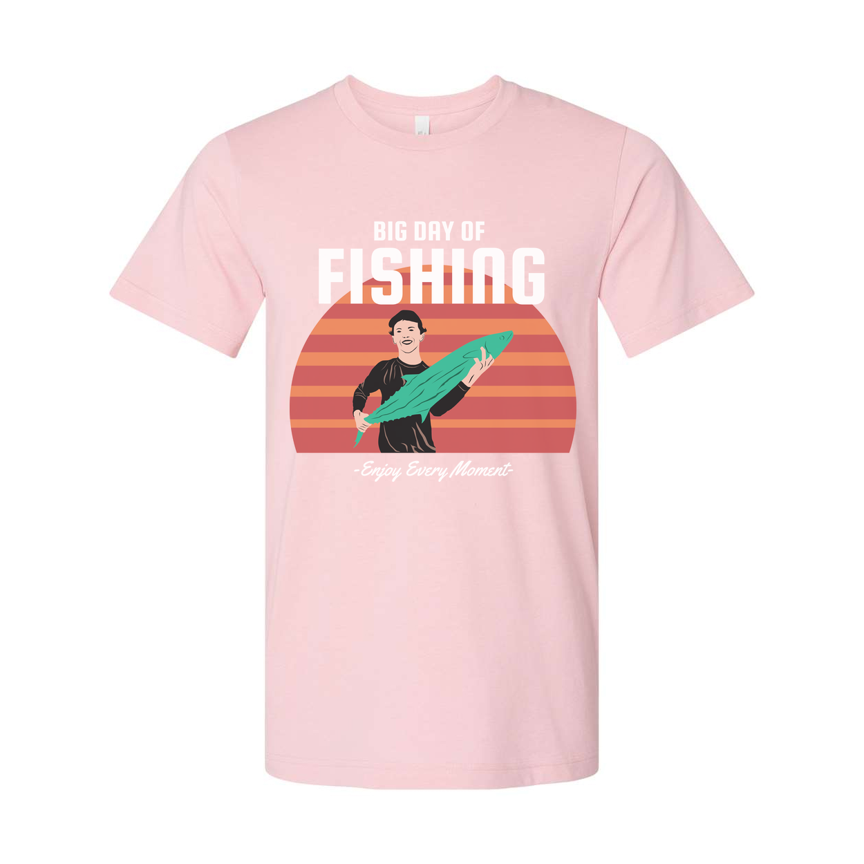 Unisex Fishing Graphic T Shirt With Sunset Horizon And Big Day Of Fishing Illustration