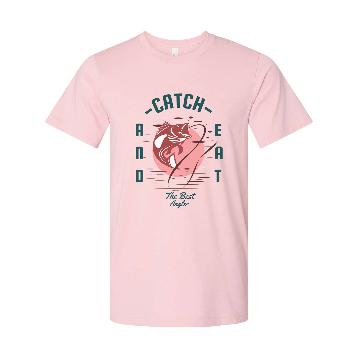 Unisex Fishing T Shirt With The Best Angler Illustration And Catch And Eat Design On Front