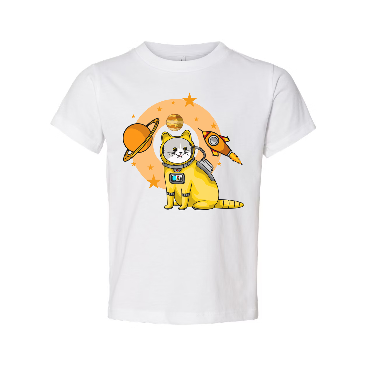 Space Cat Astronaut Graphic Tee With Rocket And Planets For Kids And Adults Worldwide