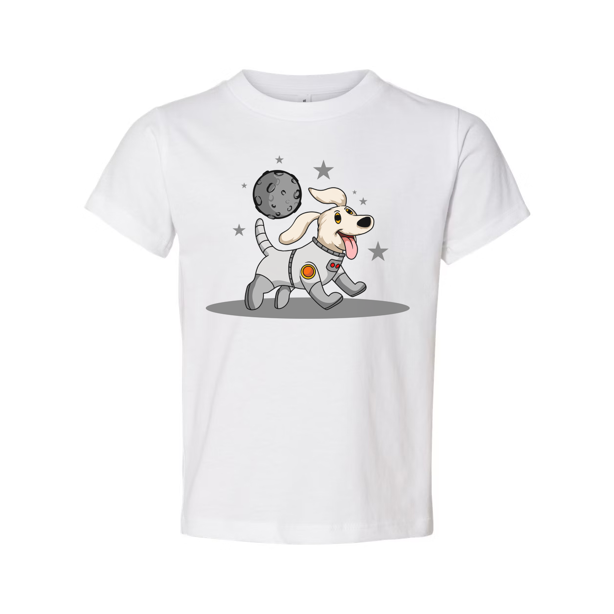 Space Dog In Spacesuit Cartoon Graphic Tee For Adults Unisex Casual Shirt With Galaxy Theme And Fun Outer Space Style