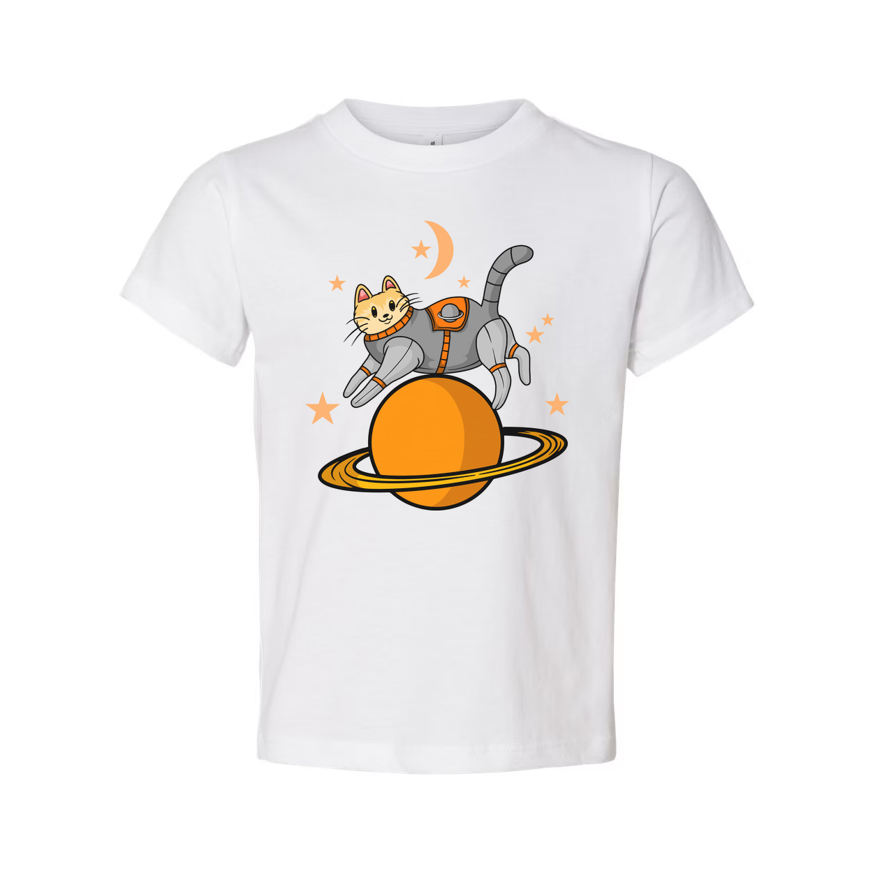 Unisex Space Cat Astronaut Graphic T Shirt With Planet Ring And Stars Design For Space Lovers