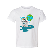 Space Animals Astronaut Cat On Earth Graphic Tee For Unisex Adults And Kids Cosmic Design