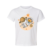 Space Cat Astronaut Floating Among Planets And Stars On Colorful Graphic Tee For Kids And Adults