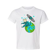 Space Animals Cat Astronaut Floating Over Earth Graphic On Unisex T Shirt For Space Lovers