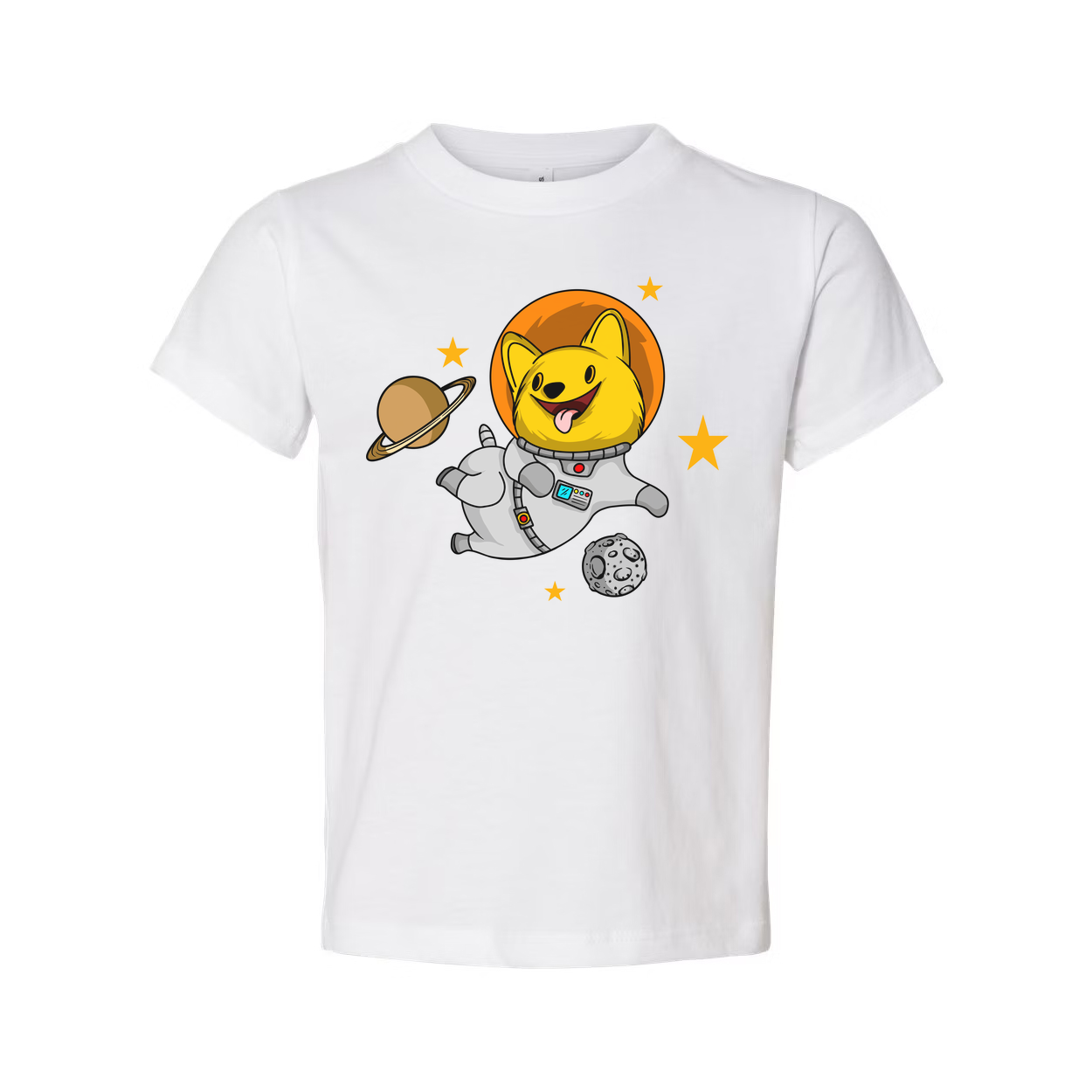 Space Dog Astronaut Graphic T Shirt For Unisex Adults And Kids Cosmic Design Tee