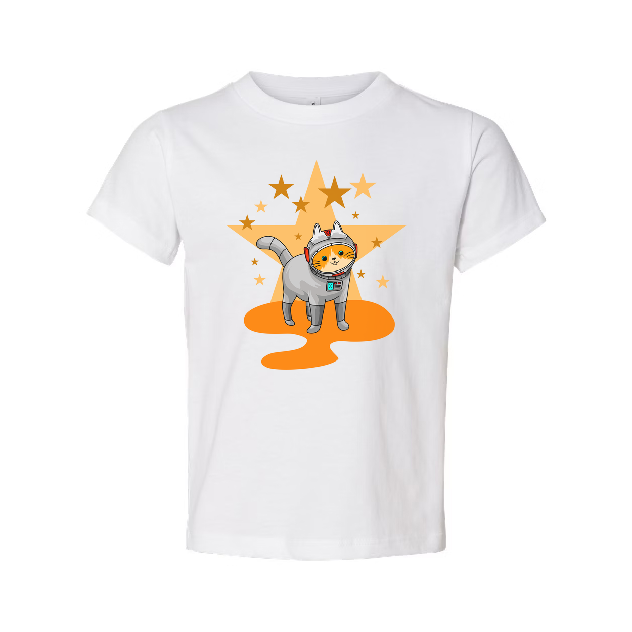 Cosmic Cat Astronaut Graphic Tee With Starry Background For Unisex Adults And Teens