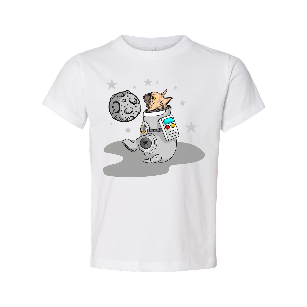 Space Dog Astronaut Graphic Tee For Unisex Fit With Moon Stars And Space Theme Artwork