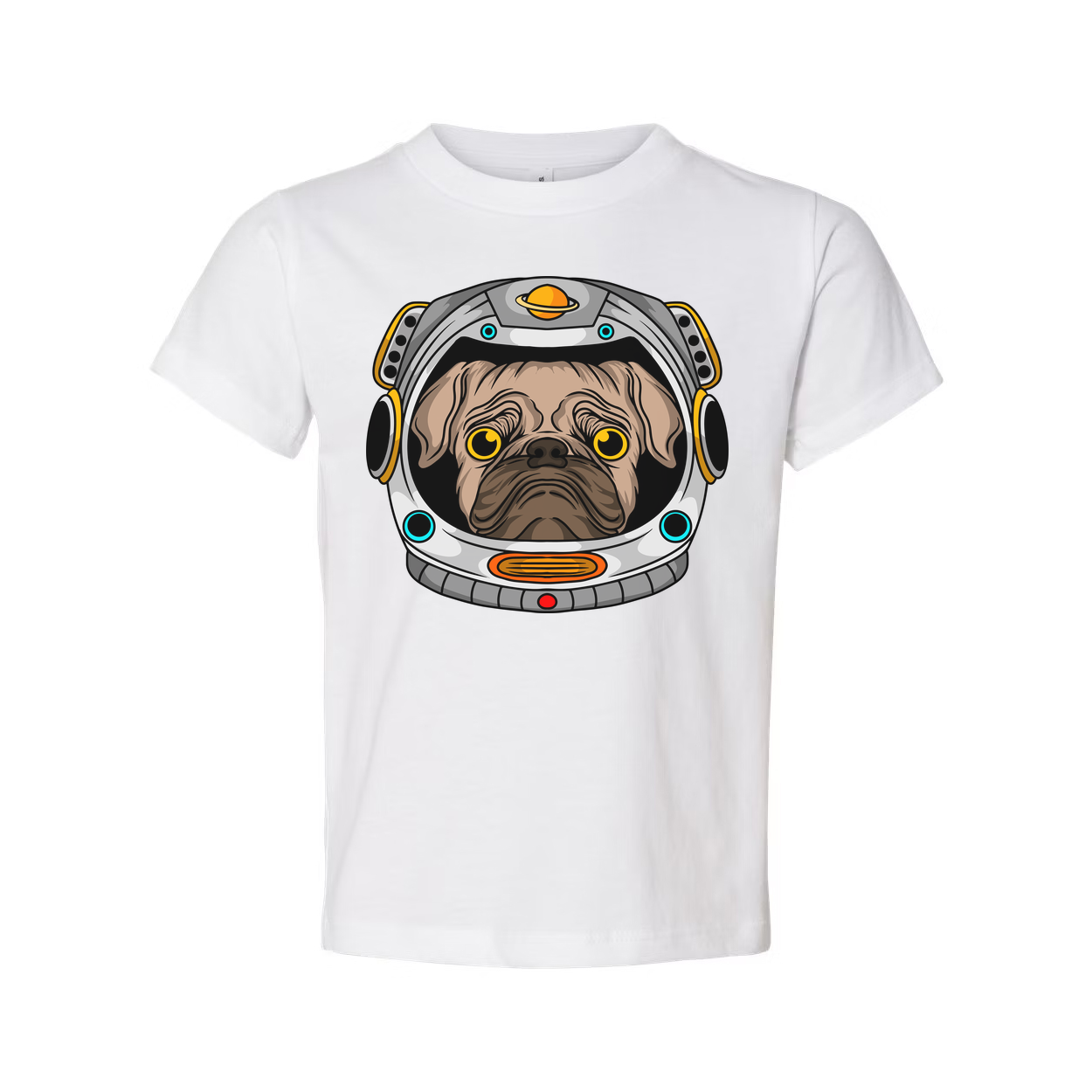 Pug in Space Helmet Graphic Unisex T Shirt With Colorful Astronaut Theme Artwork
