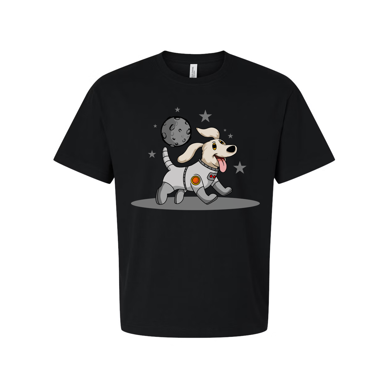 Space Dog In Spacesuit Cartoon Graphic Tee For Adults Unisex Casual Shirt With Galaxy Theme And Fun Outer Space Style