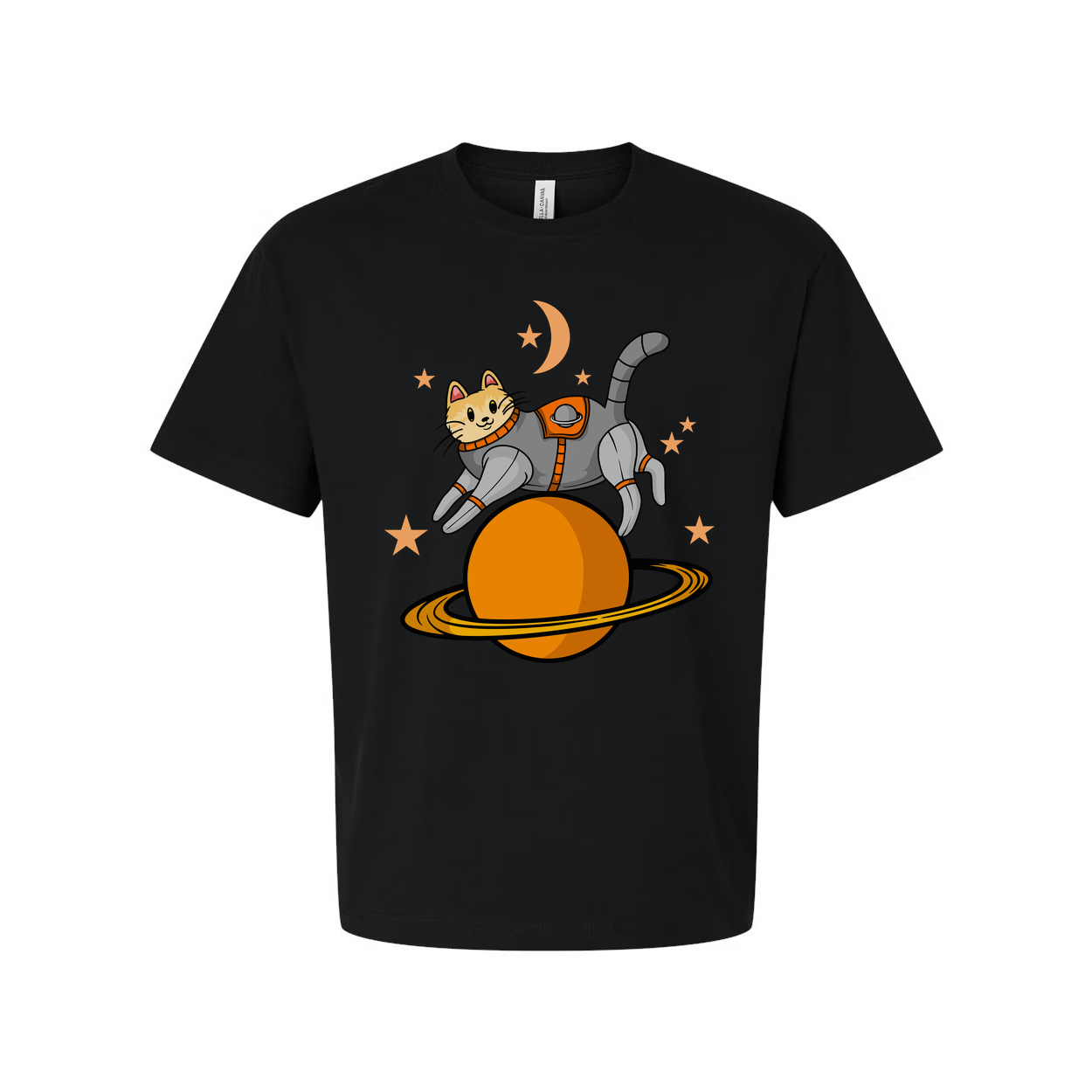 Unisex Space Cat Astronaut Graphic T Shirt With Planet Ring And Stars Design For Space Lovers