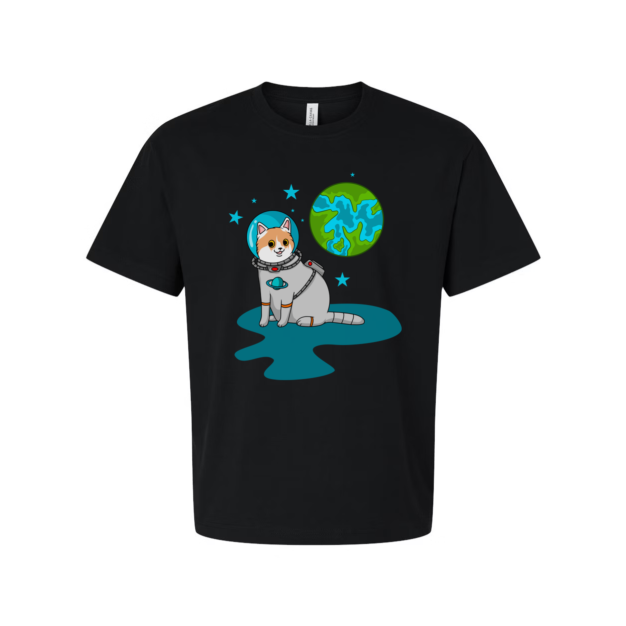 Space Animals Astronaut Cat On Earth Graphic Tee For Unisex Adults And Kids Cosmic Design