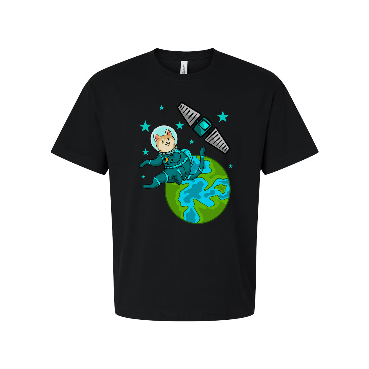 Space Animals Cat Astronaut Floating Over Earth Graphic On Unisex T Shirt For Space Lovers