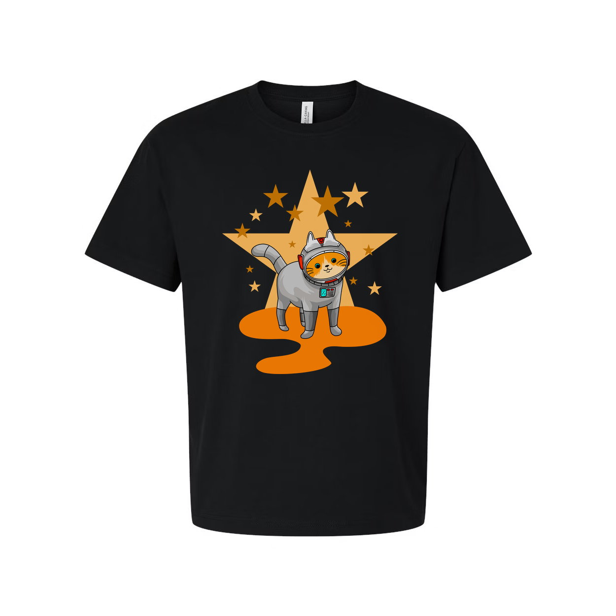 Cosmic Cat Astronaut Graphic Tee With Starry Background For Unisex Adults And Teens