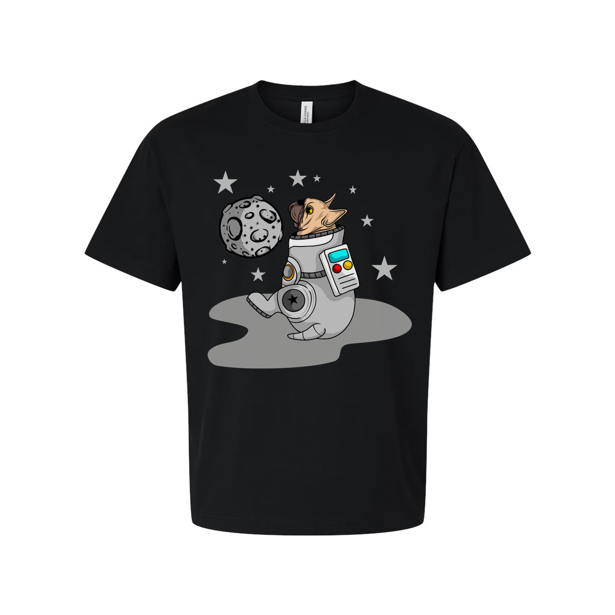 Space Dog Astronaut Graphic Tee For Unisex Fit With Moon Stars And Space Theme Artwork