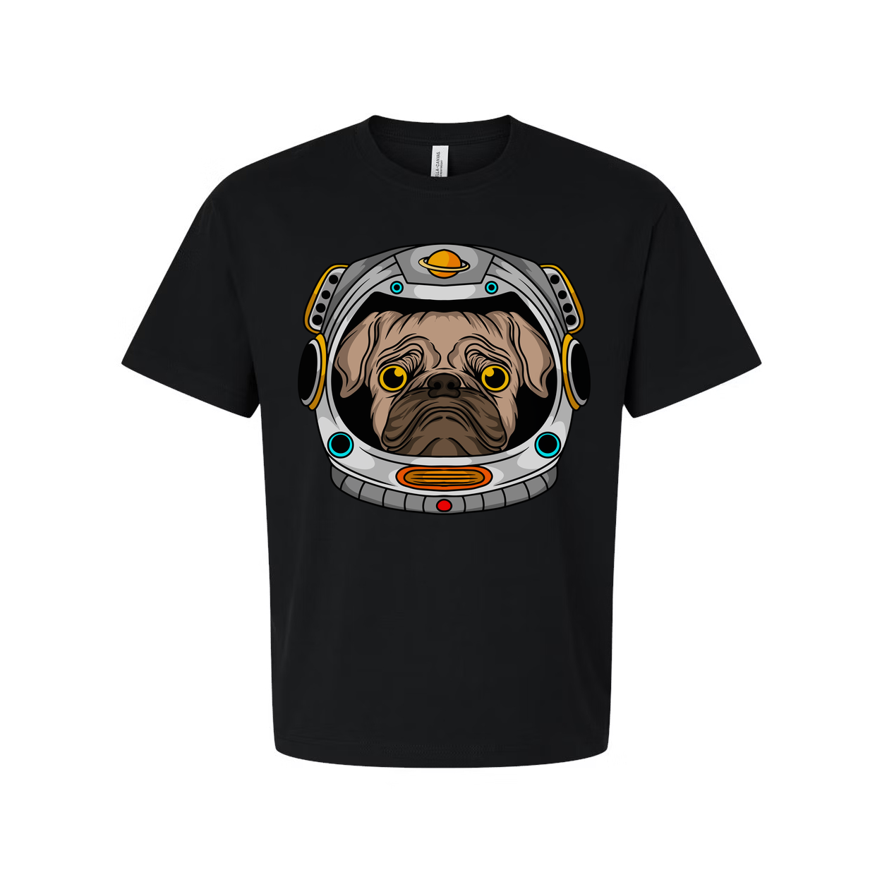 Pug in Space Helmet Graphic Unisex T Shirt With Colorful Astronaut Theme Artwork