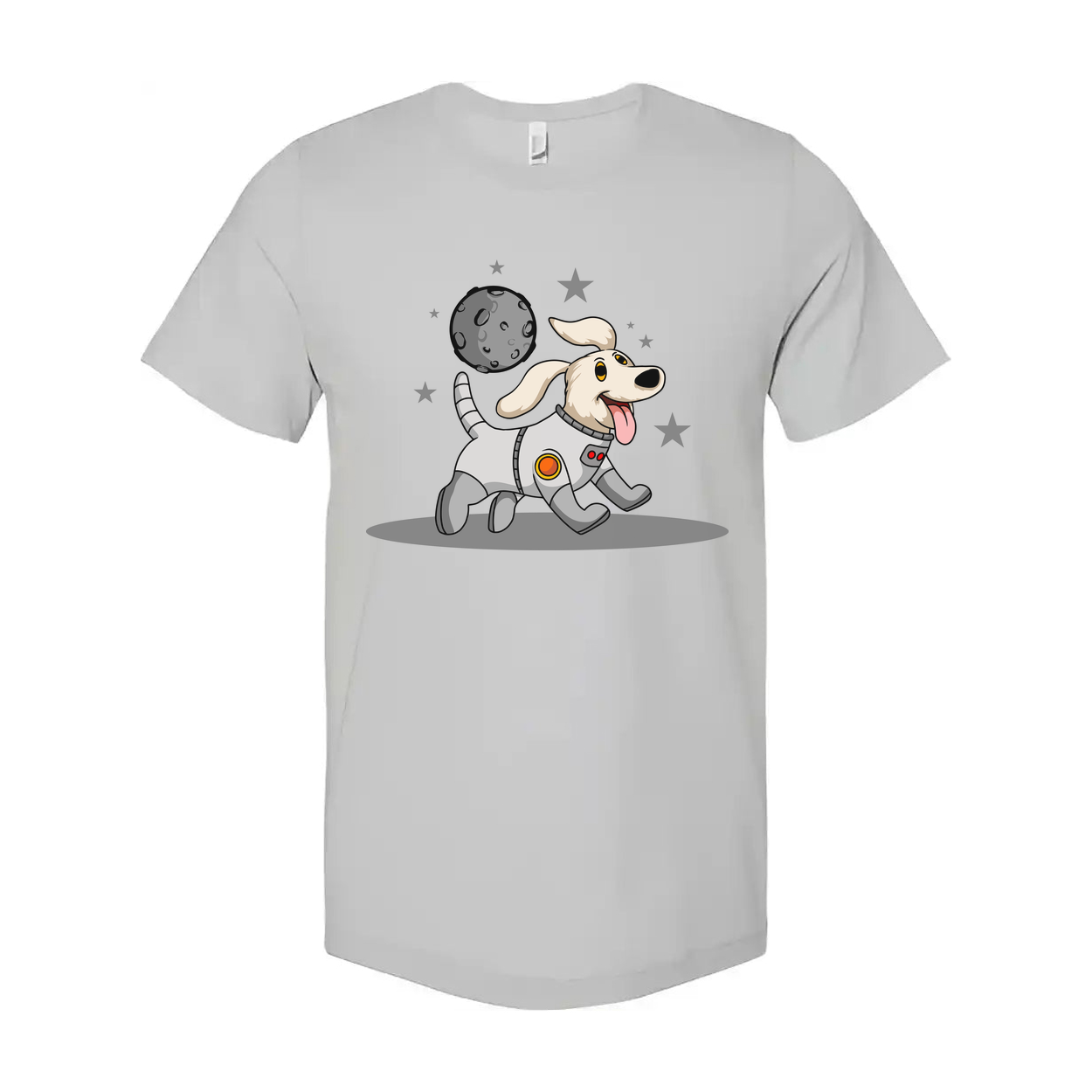 Space Dog In Spacesuit Cartoon Graphic Tee For Adults Unisex Casual Shirt With Galaxy Theme And Fun Outer Space Style