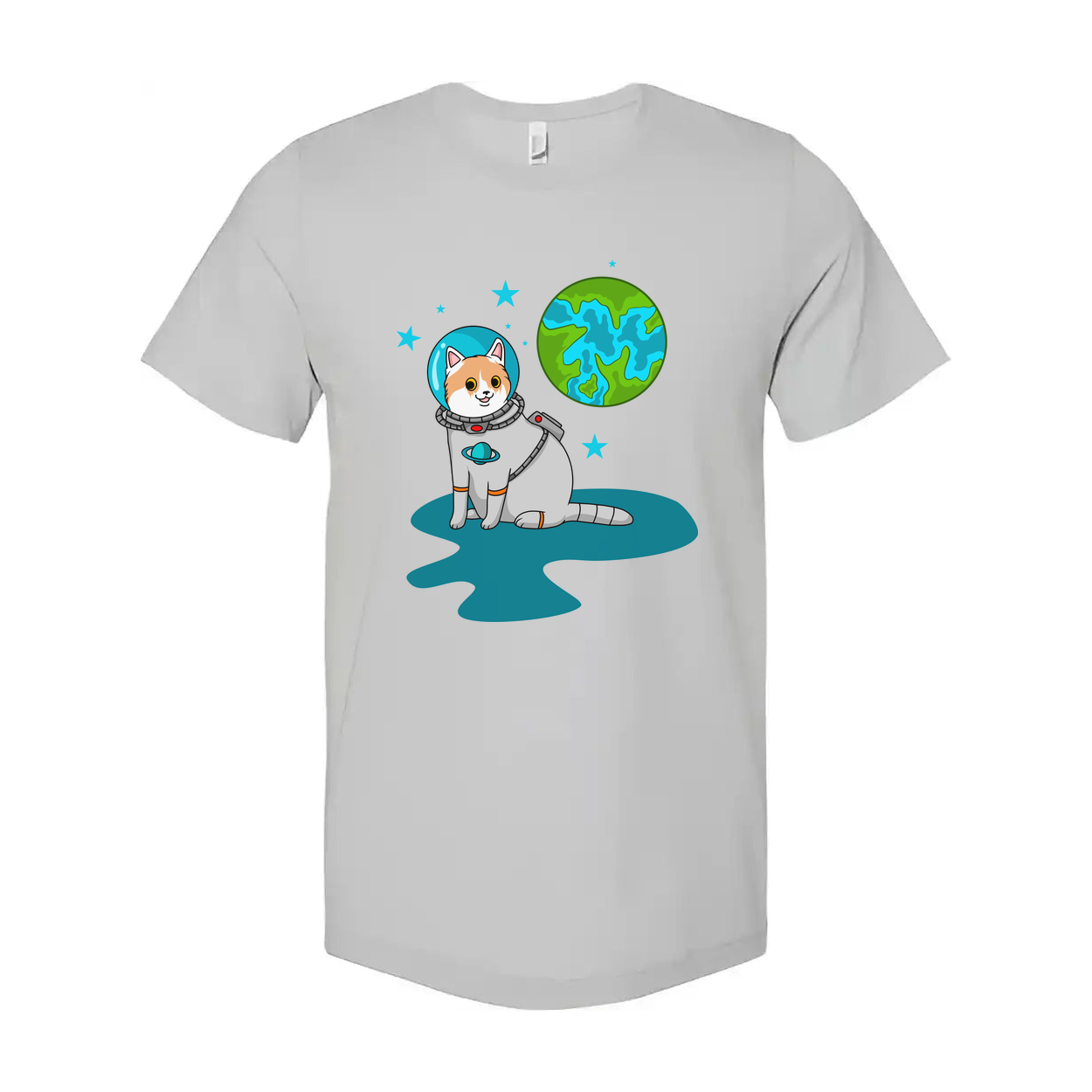 Space Animals Astronaut Cat On Earth Graphic Tee For Unisex Adults And Kids Cosmic Design