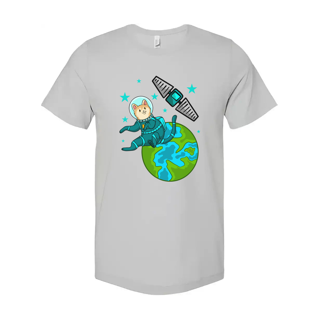 Space Animals Cat Astronaut Floating Over Earth Graphic On Unisex T Shirt For Space Lovers