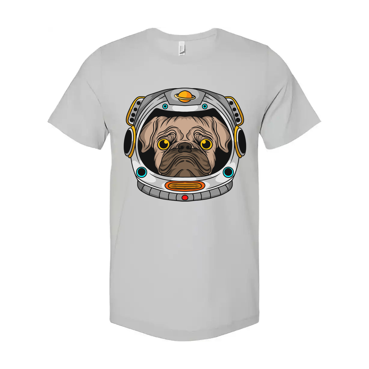 Pug in Space Helmet Graphic Unisex T Shirt With Colorful Astronaut Theme Artwork
