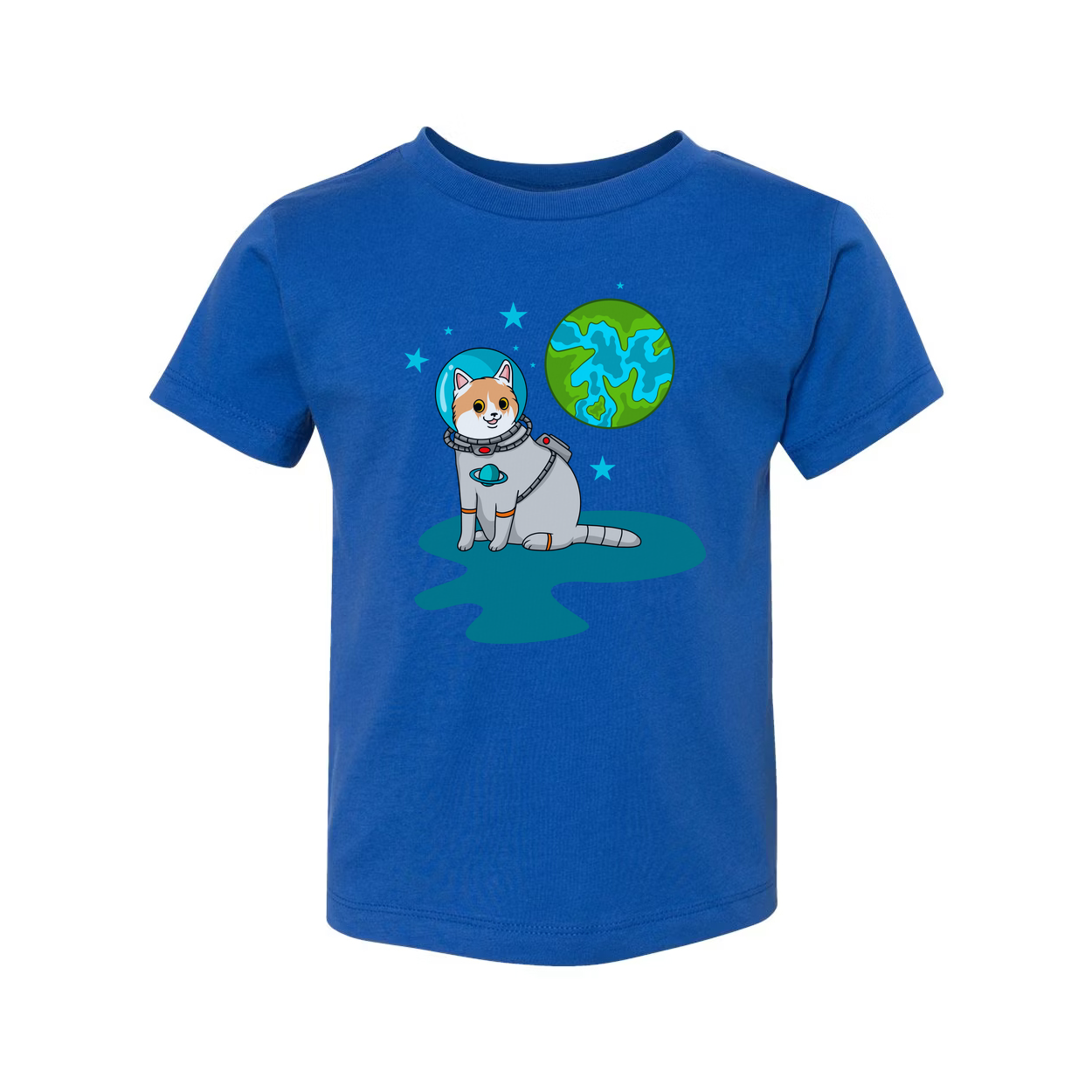 Space Animals Astronaut Cat On Earth Graphic Tee For Unisex Adults And Kids Cosmic Design