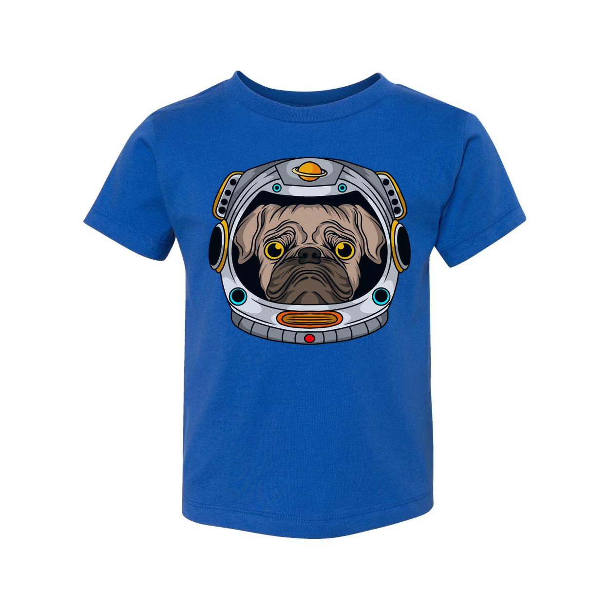 Pug in Space Helmet Graphic Unisex T Shirt With Colorful Astronaut Theme Artwork