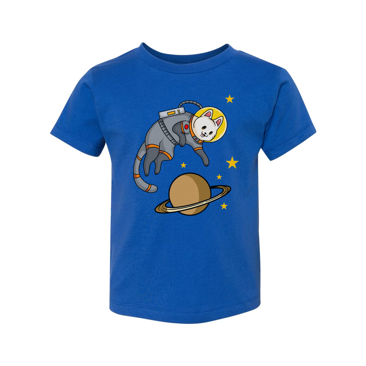 Unisex Space Cat Astronaut Graphic Tee Featuring Saturn Planet And Starry Space Scene