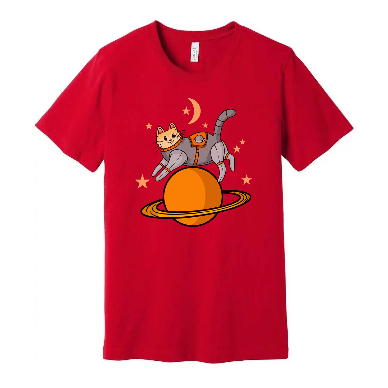 Unisex Space Cat Astronaut Graphic T Shirt With Planet Ring And Stars Design For Space Lovers