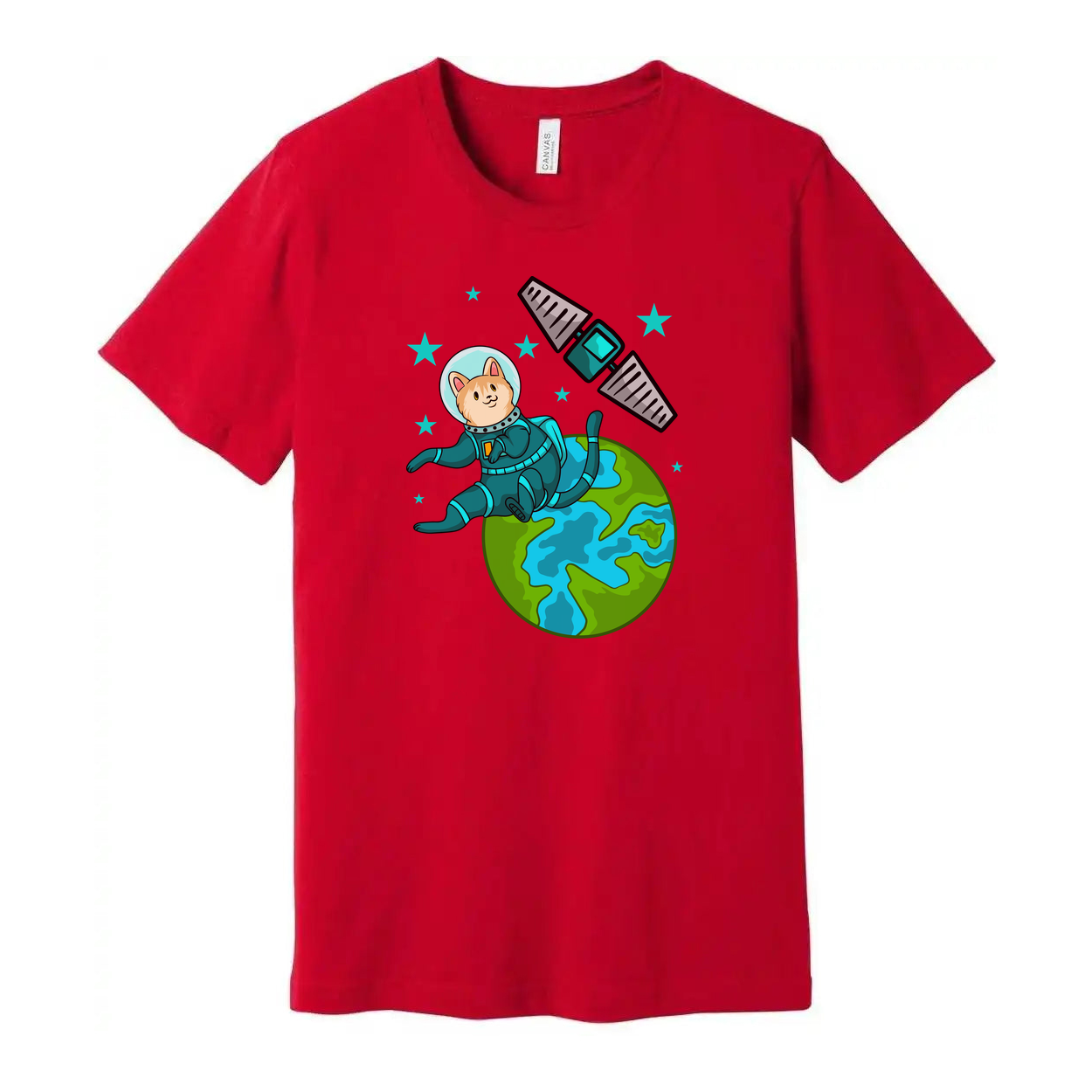 Space Animals Cat Astronaut Floating Over Earth Graphic On Unisex T Shirt For Space Lovers