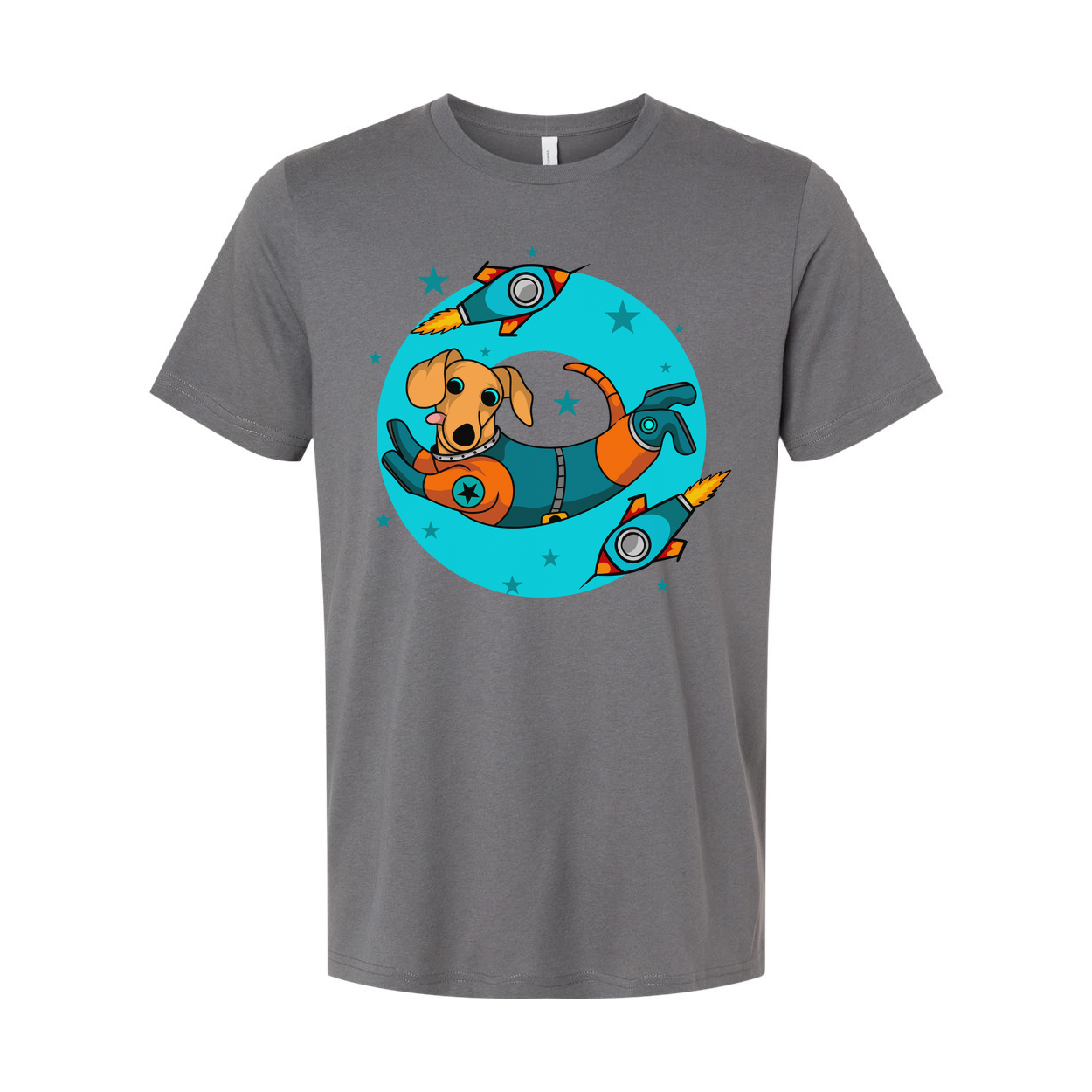 Space Dog In Astronaut Suit Surrounded By Rockets And Stars Graphic Unisex T Shirt