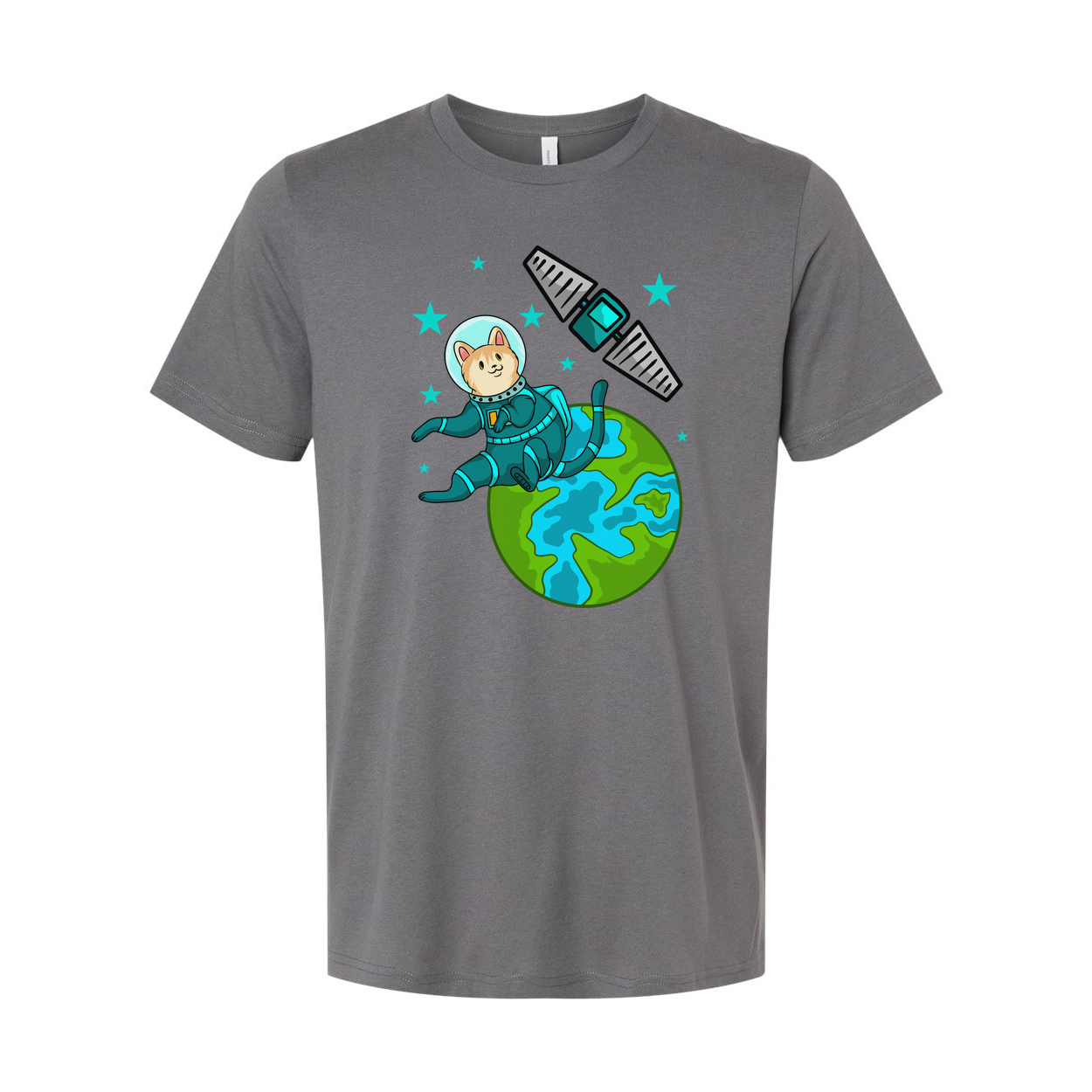 Space Animals Cat Astronaut Floating Over Earth Graphic On Unisex T Shirt For Space Lovers