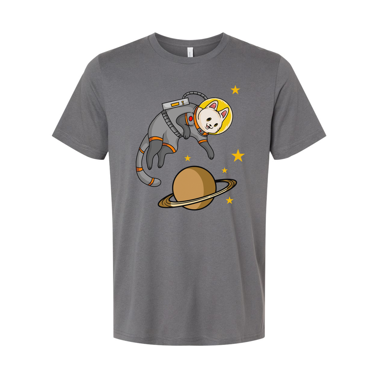 Unisex Space Cat Astronaut Graphic Tee Featuring Saturn Planet And Starry Space Scene