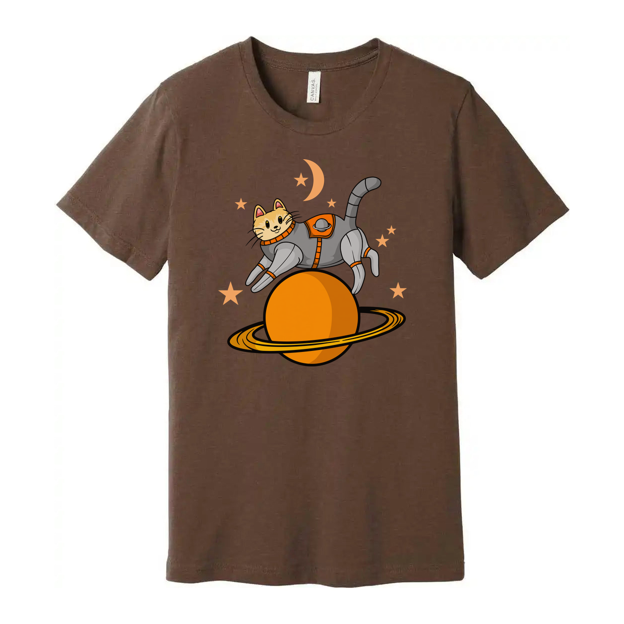 Unisex Space Cat Astronaut Graphic T Shirt With Planet Ring And Stars Design For Space Lovers
