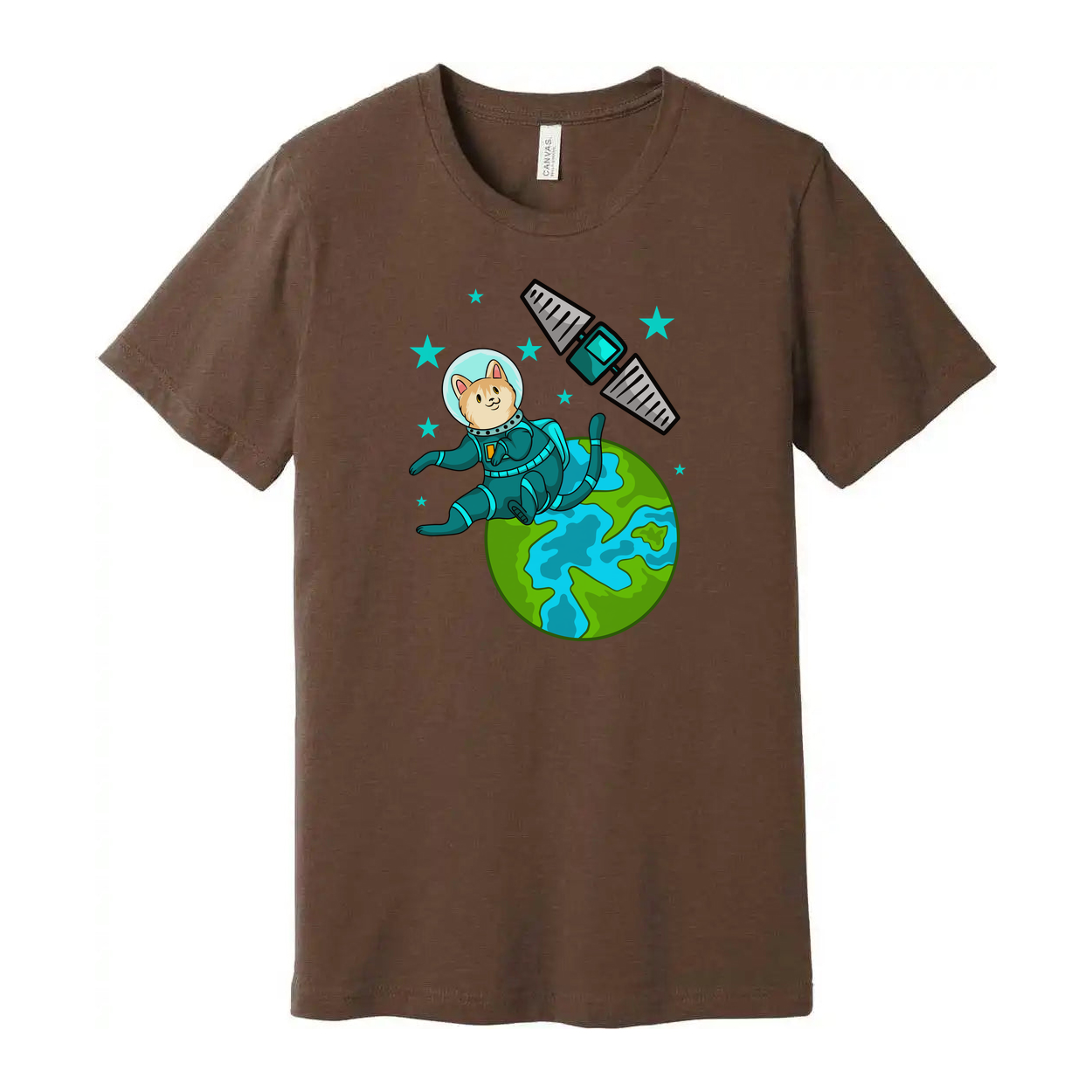 Space Animals Cat Astronaut Floating Over Earth Graphic On Unisex T Shirt For Space Lovers