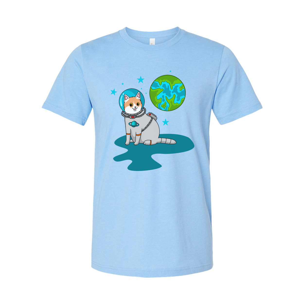 Space Animals Astronaut Cat On Earth Graphic Tee For Unisex Adults And Kids Cosmic Design