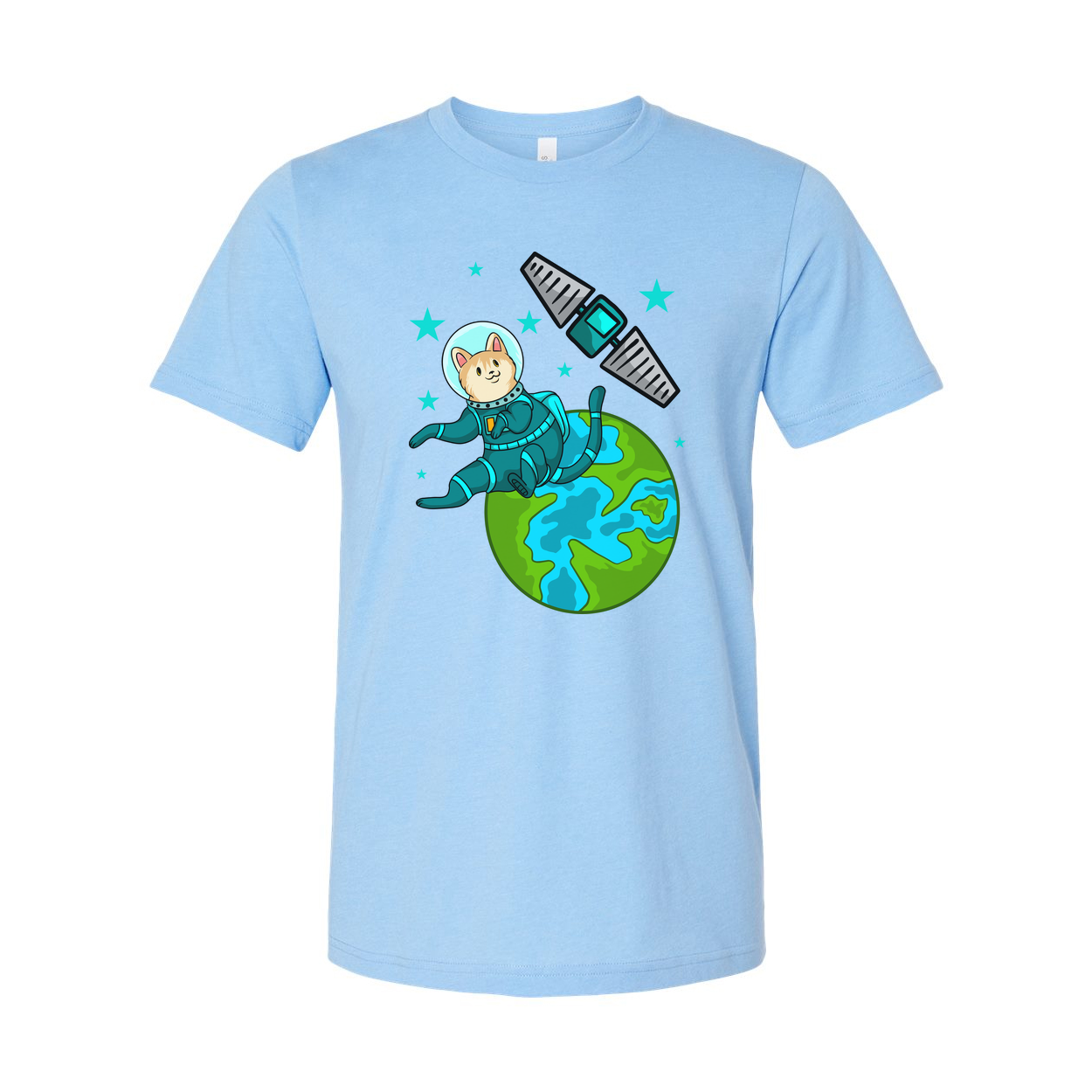 Space Animals Cat Astronaut Floating Over Earth Graphic On Unisex T Shirt For Space Lovers