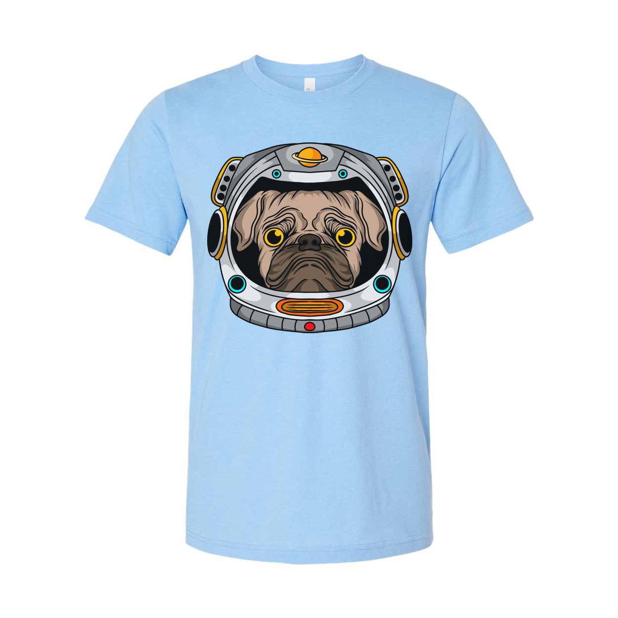 Pug in Space Helmet Graphic Unisex T Shirt With Colorful Astronaut Theme Artwork