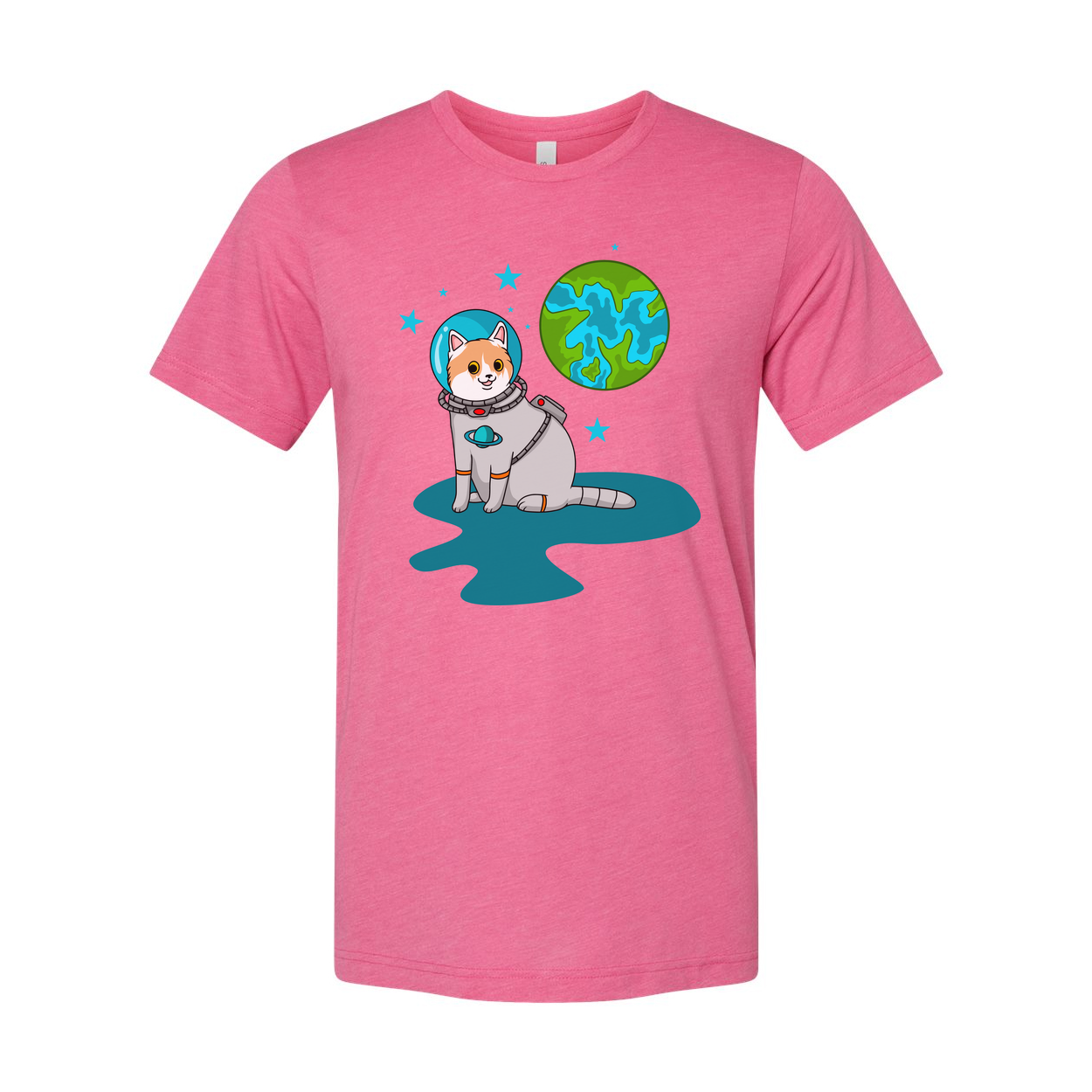 Space Animals Astronaut Cat On Earth Graphic Tee For Unisex Adults And Kids Cosmic Design