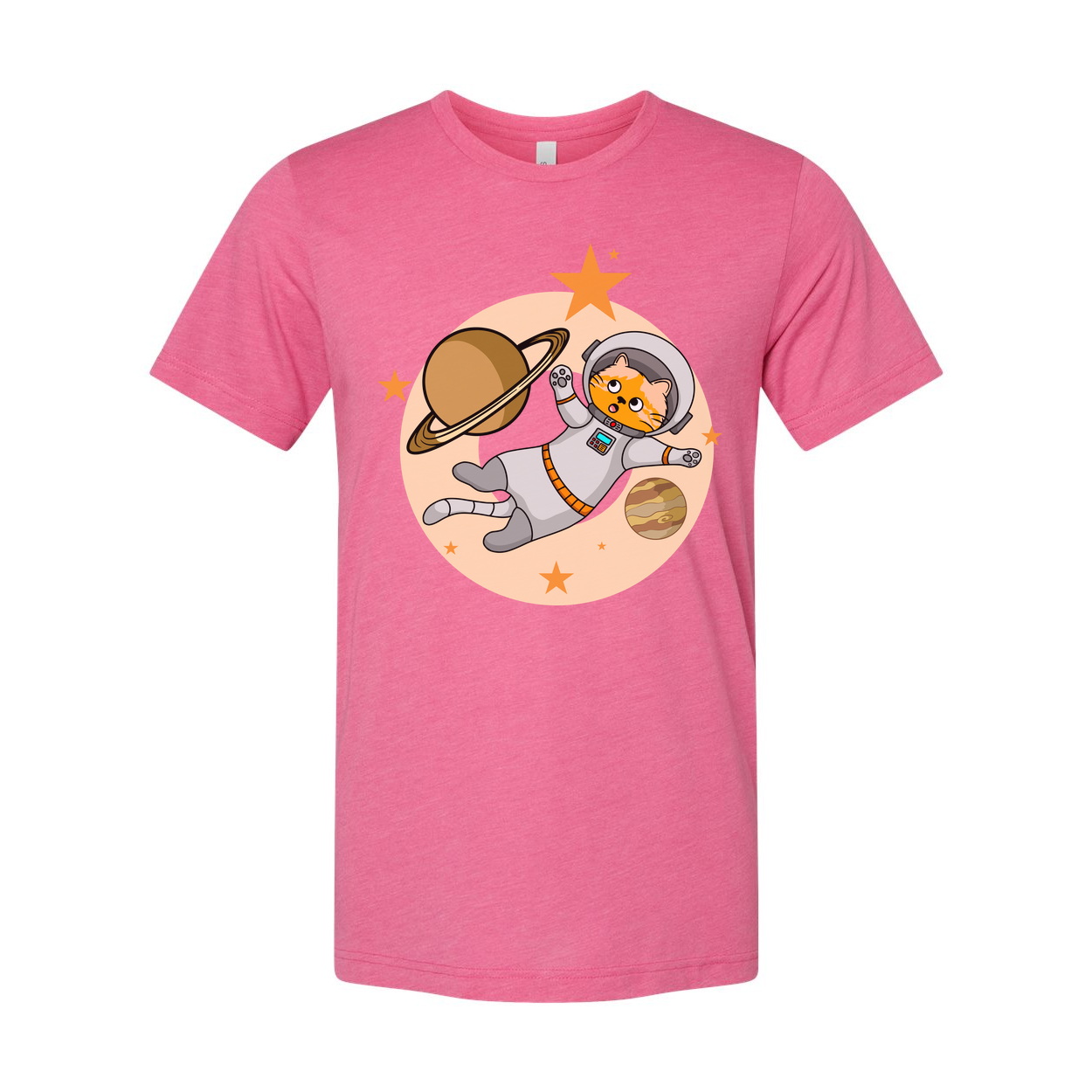 Space Cat Astronaut Floating Among Planets And Stars On Colorful Graphic Tee For Kids And Adults