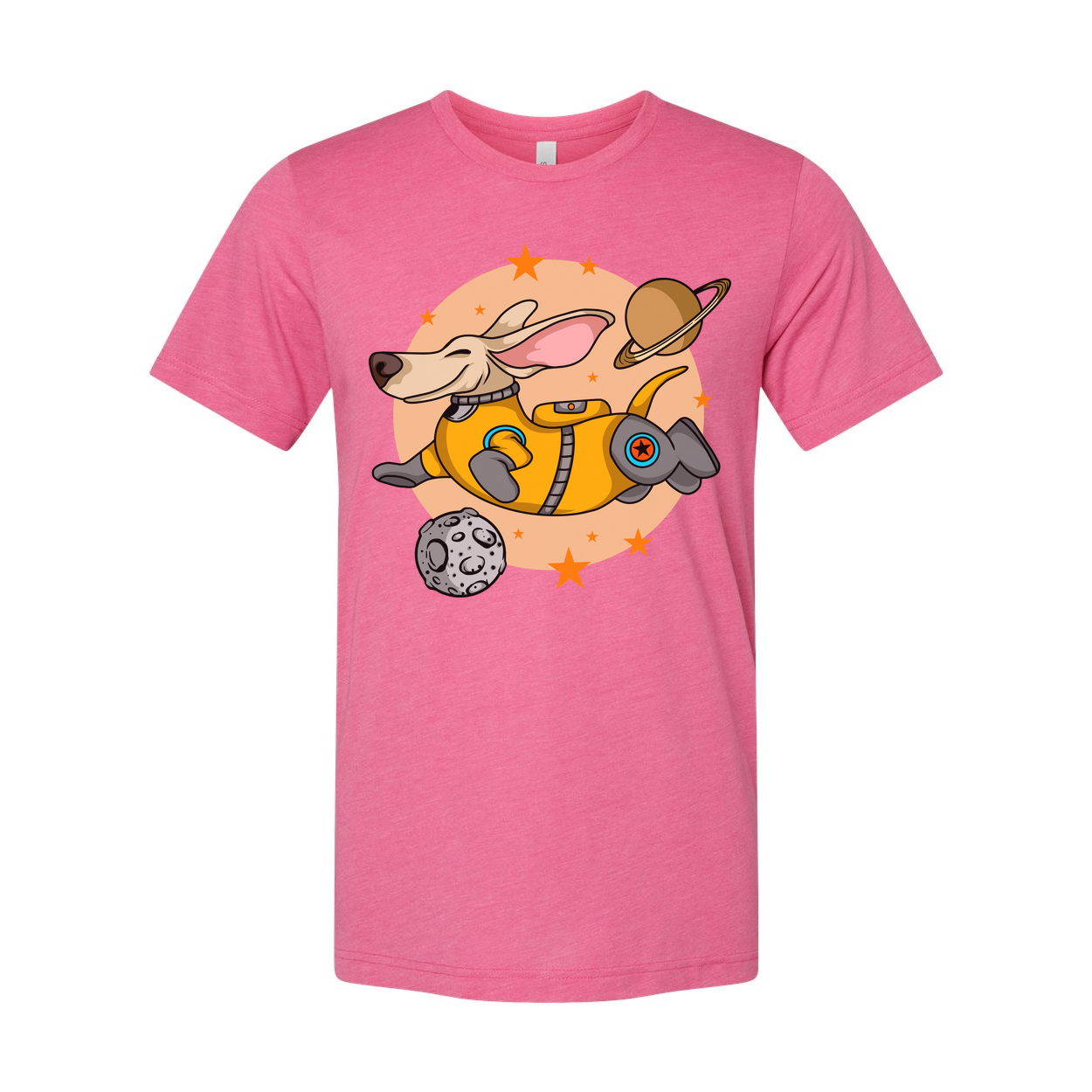 Space Dog Astronaut Cartoon Unisex Tee With Planets And Stars Graphic Shirt For Adults