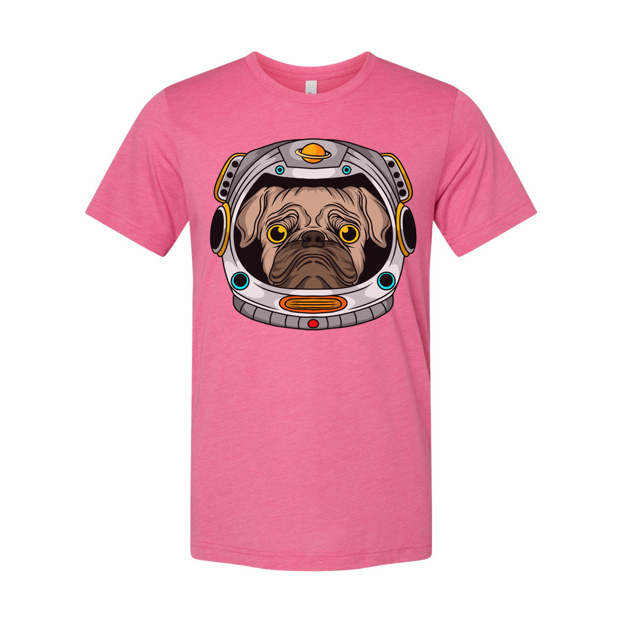 Pug in Space Helmet Graphic Unisex T Shirt With Colorful Astronaut Theme Artwork