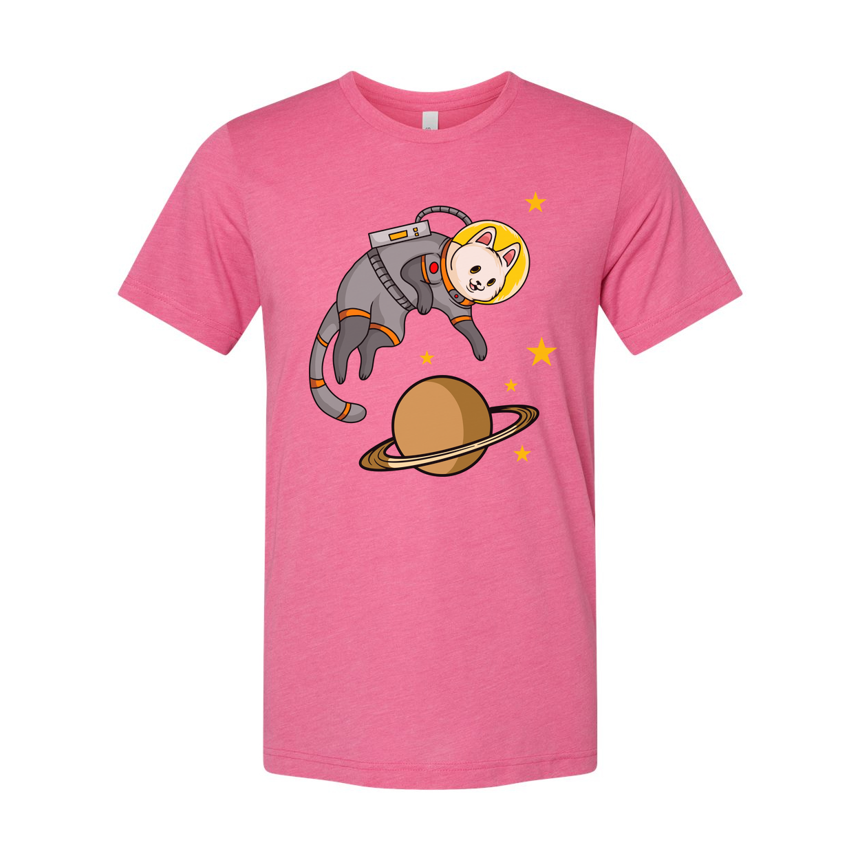 Unisex Space Cat Astronaut Graphic Tee Featuring Saturn Planet And Starry Space Scene