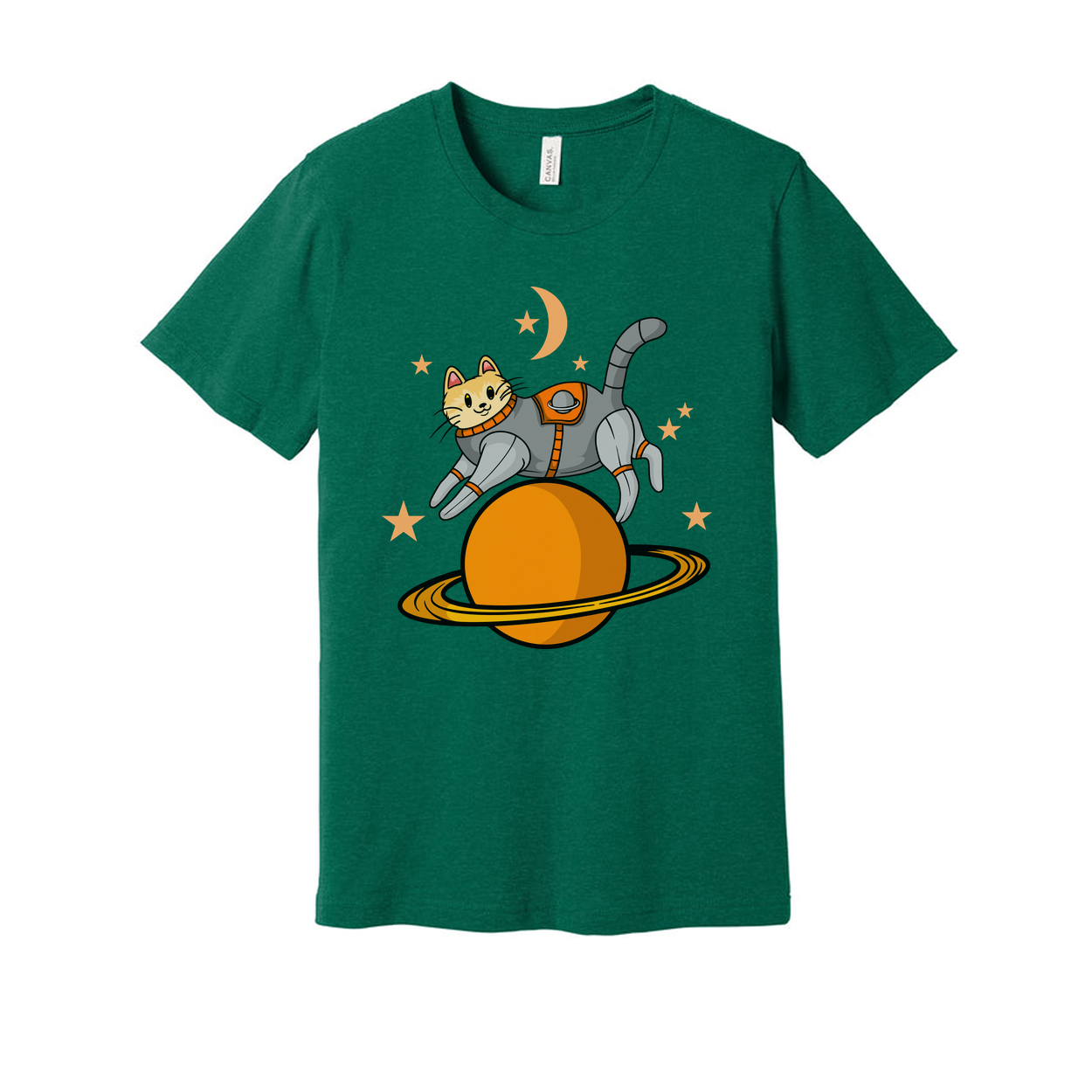 Unisex Space Cat Astronaut Graphic T Shirt With Planet Ring And Stars Design For Space Lovers